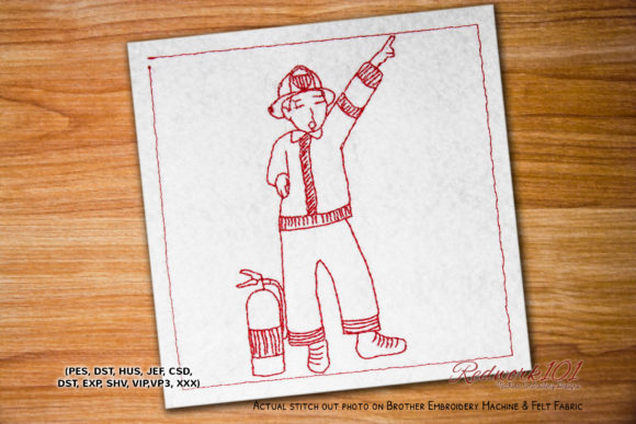 Fireman in Action Redwork Design Review