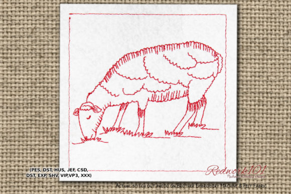 Sheep Grazes in Meadow Redwork Review